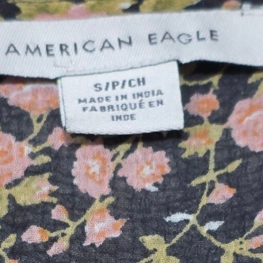 American Eagle Kimono Cardigan Womens S Black Floral Long Duster Sheer Boho - Picture 4 of 11